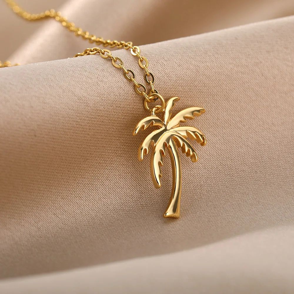 Coconut Palm Tree Necklace For Women Dainty Stainless Steel