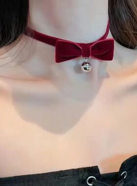 Bowknot Bell Choker Torques Handmade Black Red Pendant Neckl