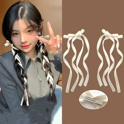 2pc New Ribbon Long Bow Hair Claw Side Clips for Women Girls