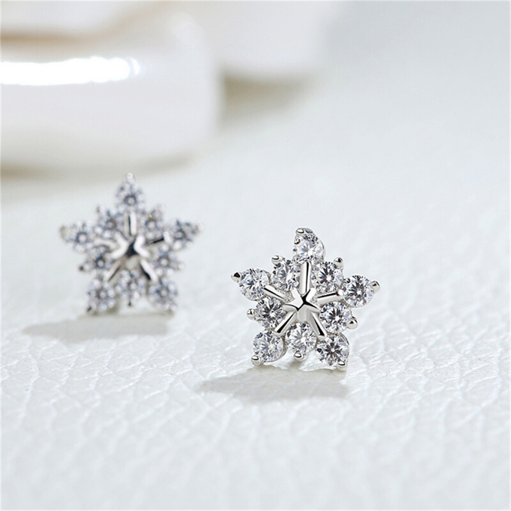 Snowflake Zircon Stud Earrings For Women Shiny Crystal Mini-封面