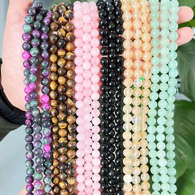1 Strand 45pcs Natural Stone Rose Quartz Tiger Eye Black Obs