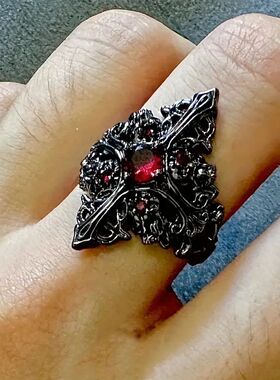 Dark Cross with Diamonds and Red Open Ring Halloween Gift