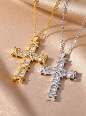 Cross Zircon Necklace For Women Men Gold Plated Stainless St
