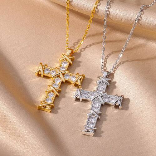 Cross Zircon Necklace For Women Men Gold Plated Stainless St