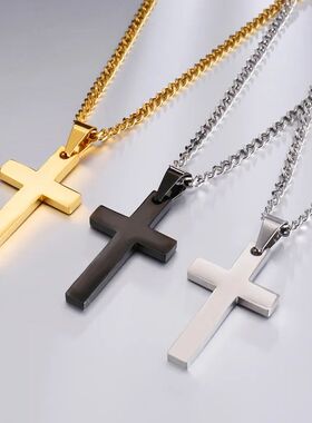 Christian Cross Pendant Necklace Men's Necklace Metal Religi