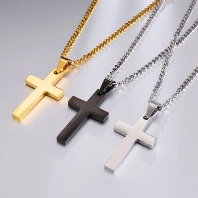 Christian Cross Pendant Necklace Men's Necklace Metal Religi