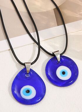 Vintage Deep Blue Evil Eye Pendant Necklace for Women Antiqu