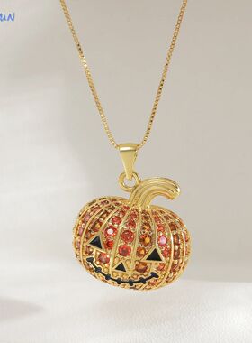 Fashion Gold Color Pumpkin Pendant Necklace With Zircon Hall