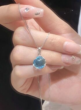 Korean Fashion Blue Round Crystal Pendant Necklace Women Ele