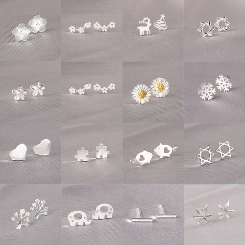 925 Silver Needles Lovely Mini Stud Earrings Women Cute
