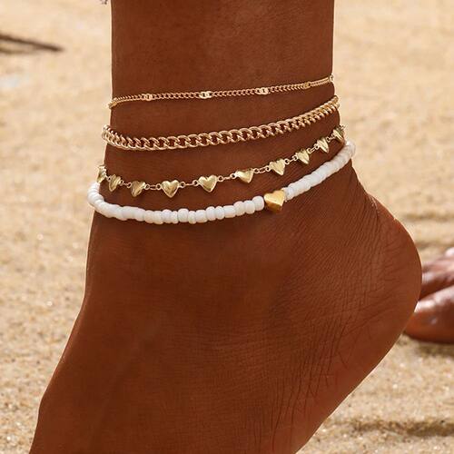 2-4pcs Vintage Gold Color Love Heart Chain Anklet Set for Wo