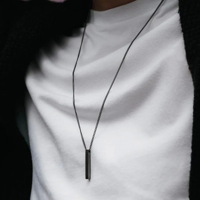 hot classic Rectangle Pendant Necklace men Stainless Steel B