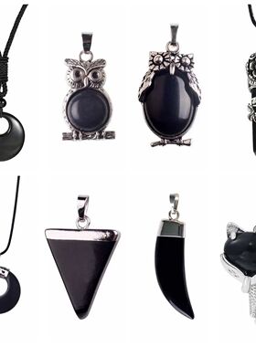Black Onyx Pendant Necklace for Women Men Natural Agate Ston