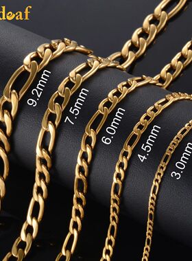 Stainless Steel Gold Color Figaro Chain 3.0mm-9.5mm Men And