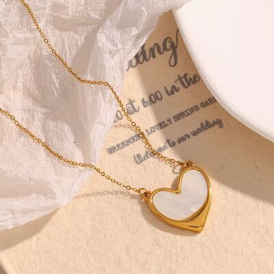 Tilted Shell Heart Pendant Necklace For Women Girls 316L Sta