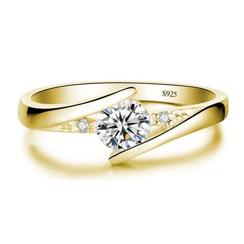 Cute Female Small Zircon Stone Engagement Ring Vintage Yello