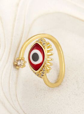 New Trendy Copper 4 Colors Evil Eye Open Rings Adjustable Fo