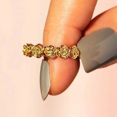 Gorgeous Gold Color Rose Flowers Promise Rings for Women Wed