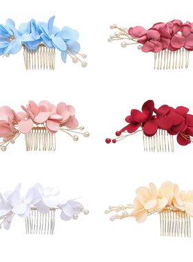 Flower Hair Comb Red Pink Champagne Hair Comb Crystal Hair P