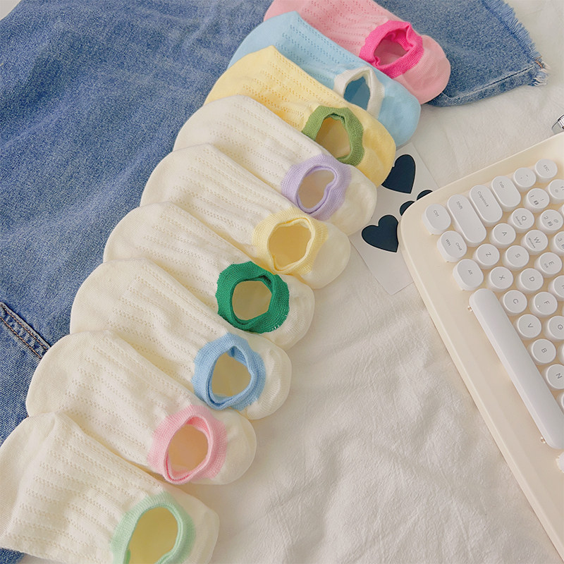 糖果色船袜女夏季薄款纯棉低帮浅口撞色隐形袜硅胶防滑不掉跟短袜