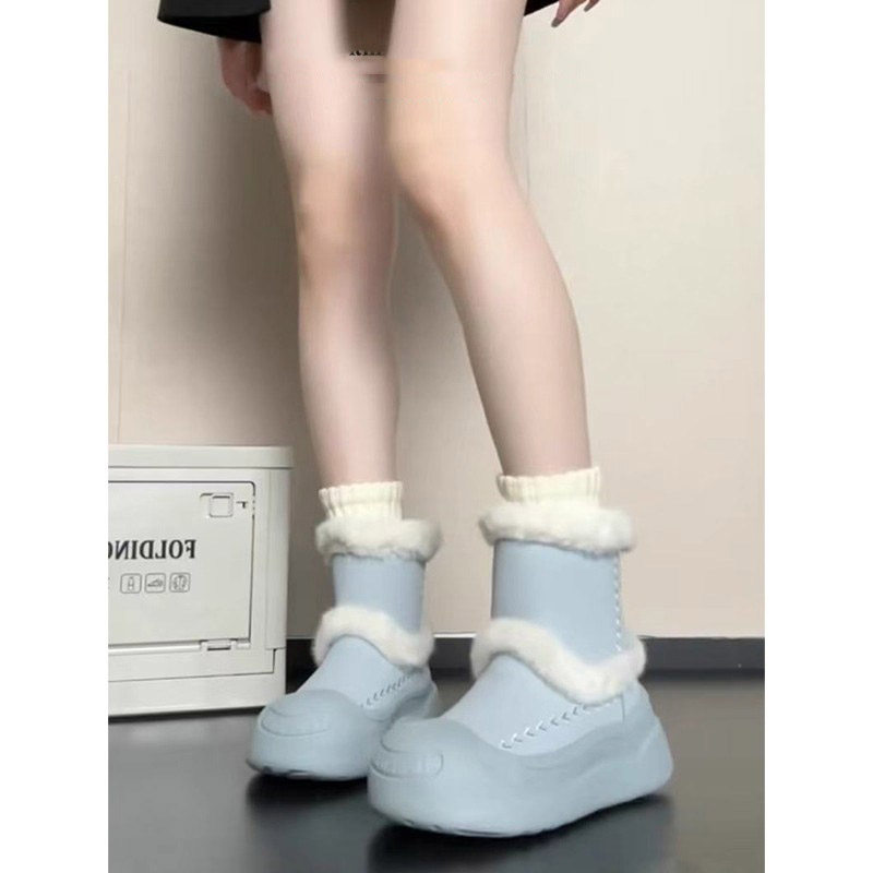 皮毛一体雪地靴女款2026新款秋冬季百搭小个子厚底大头加绒棉靴子