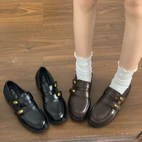 法式圆头英伦风乐福鞋女2026新款秋季制服JK百搭复古厚底小皮鞋单