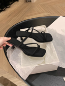 葡萄妈studiolee 女夏 细带仙女风方头显瘦高跟凉拖鞋 2024新款 法式