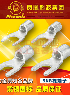 凤凰国标UT35-8/10紫铜叉形焊口Y冷压裸接线端子1.8厚镀银200只