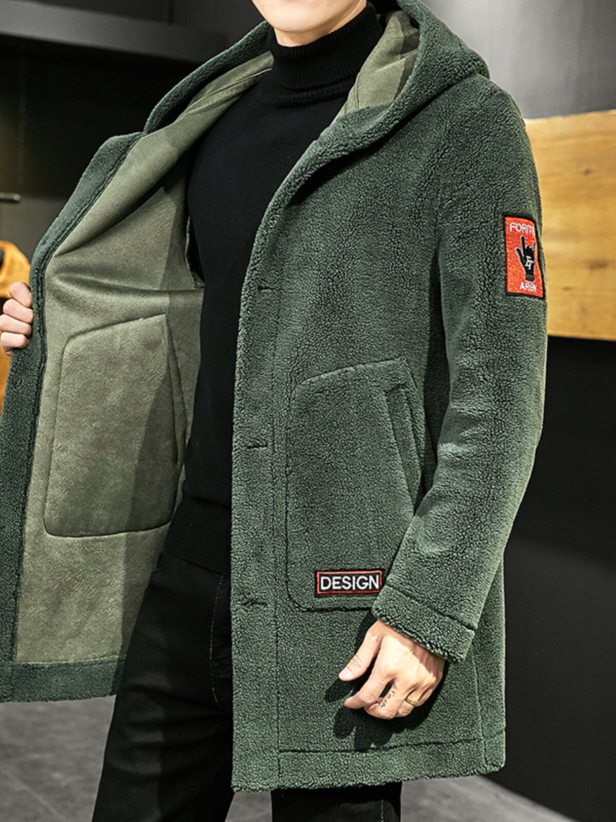 겨울 중간기장 솜패딩 자켓 남성 트렌디한 도톰한 램 벨벳 솜패딩 자켓 루즈한 퍼그레인 벨벳 솜패딩 자켓