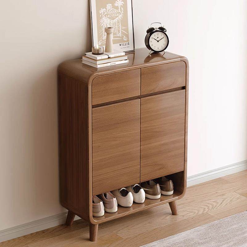 拉车实木胡桃色鞋柜家用门口入户玄关柜一体室内储物柜子新款色鞋