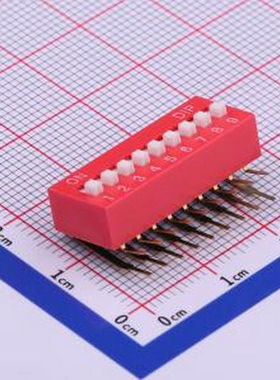 TM-09 拨码开关红色09P-90度插脚4PIN间距2.54mm立式侧插侧拨9位D
