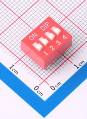DS-04-R 拨码开关2.54mm间距,红色4PIN/位 立式直插平拨正拨高推