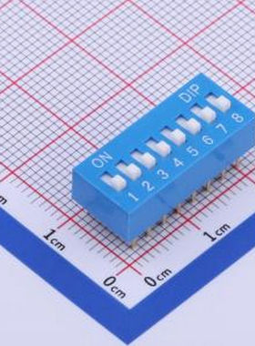 TA-08R 拨码开关蓝色08P-180度 间距2.54mm 立式直插正拨平拨8位D