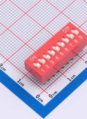 DS-09-R 拨码开关2.54mm间距,红色9PIN/位 立式直插平拨正拨高推