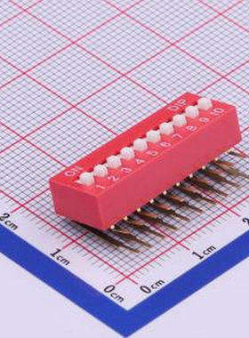 TM-10 拨码开关红色10P-90度插脚4PIN间距2.54mm立式侧插侧拨10位