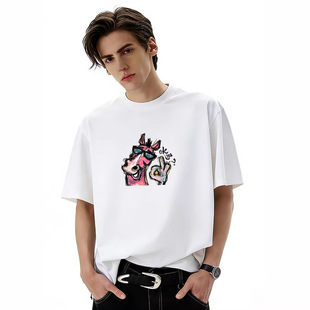 马上ok印花短袖男重磅5A纯棉T恤夏季新款宽松大码男生圆领上衣潮