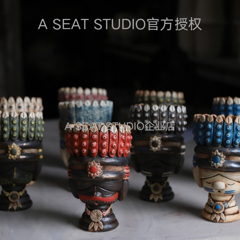 A SEAT STUDIO泰国进口 印第安娃娃羽毛系列 块根绿植手工花盆