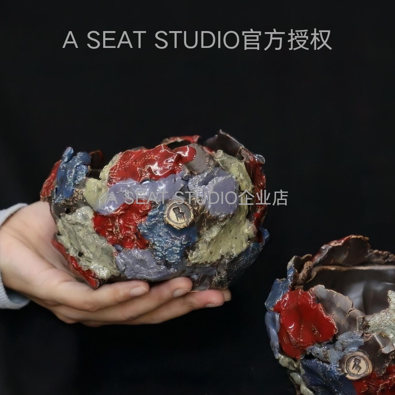 A SEAT STUDIO泰国进口彩色釉面贴布异型花盆块根绿植手工花盆