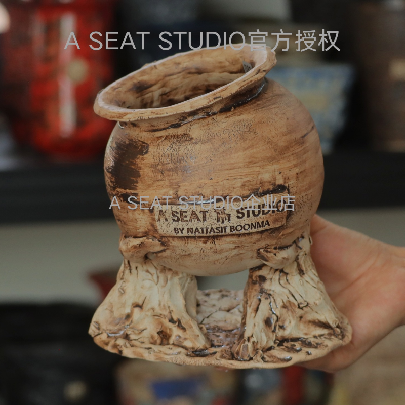 A SEAT STUDIO泰国进口做旧树桩陶盆块根绿植手工花盆