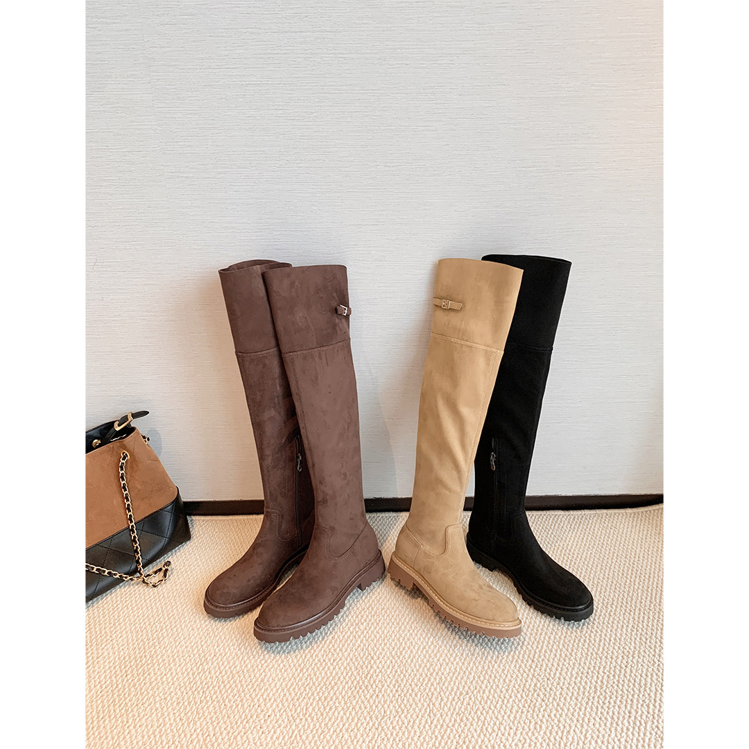 【烈儿宝贝】苏茵茵秋冬瘦瘦靴平底弹力长靴女过膝靴E5319010