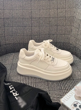 【烈儿宝贝】给小个子~系带真皮休闲运动厚底毛毛小白鞋女板鞋