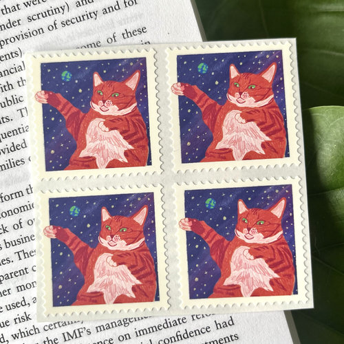 anly贴纸｜原创宇宙猫猫邮票贴纸可爱星空橘猫