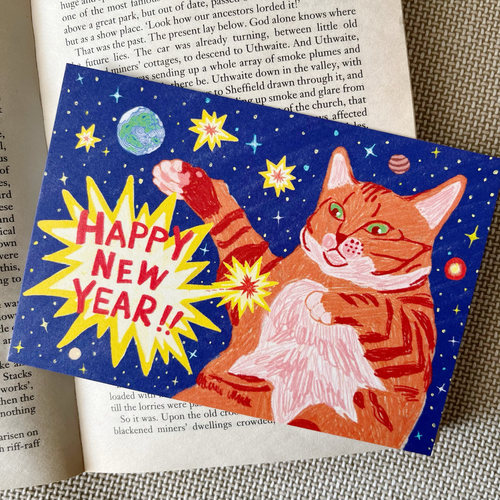 anly明信片｜新年元旦橘猫贺卡插画手绘