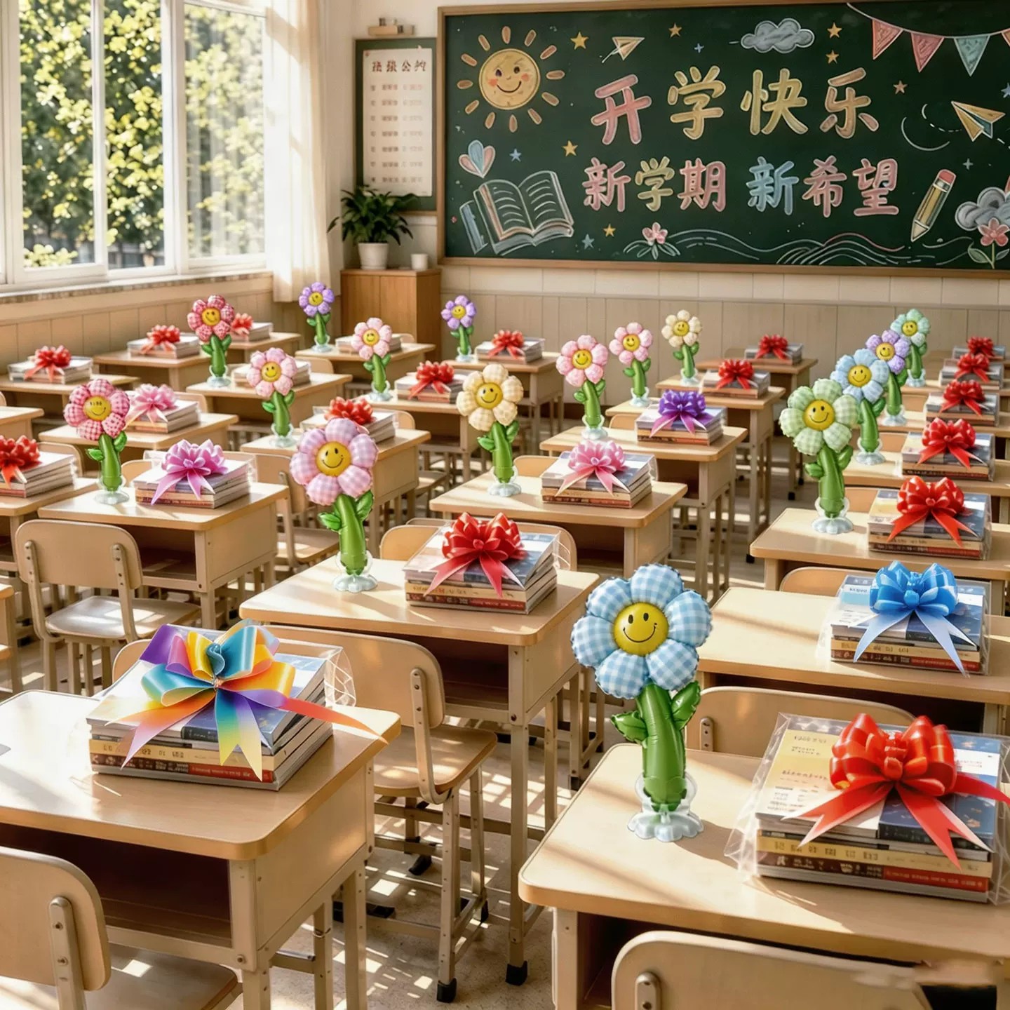 开学仪式感教室桌面装饰拉花气球图片