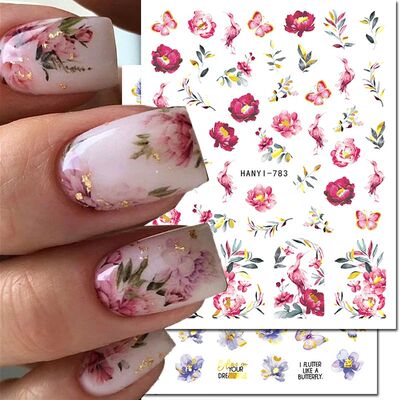 3d Nail Art Decals Golden Lines Rosepink Peony Flowers Leave