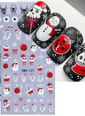 2/3pcs Halloween Nail Stickers Snowman Spider Devil's Eye Bo