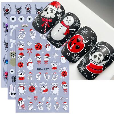 2/3pcs Halloween Nail Stickers Snowman Spider Devil's Eye Bo
