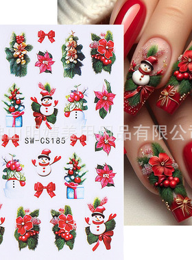 Christmas Nail Sticker Christmas Flower Snowman Neon Cartoon