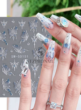 Ice Blue Butterfly Relief Nail Sticker Japanese Glaze Liquid