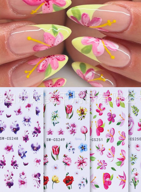 Nail Stickers Spring And Summer 3d Retro Flowers Purple Tuli